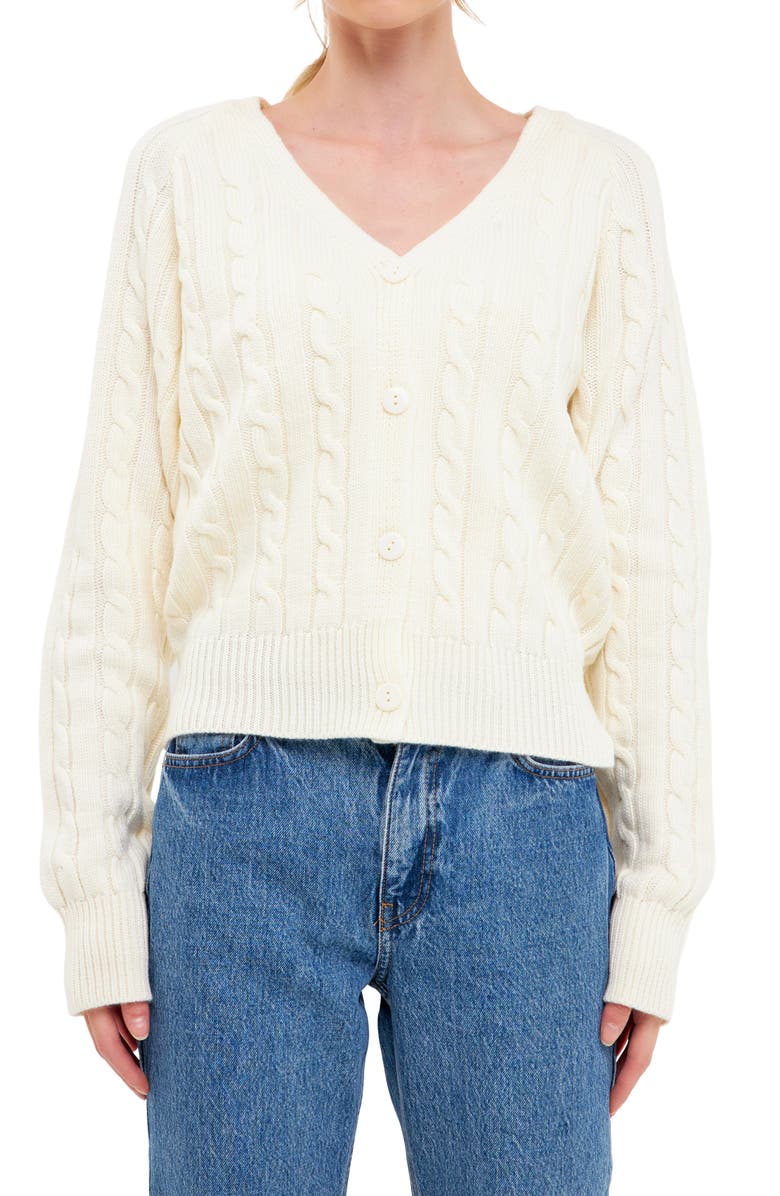 English Factory Cable Knit Cardigan, Alternate, color,