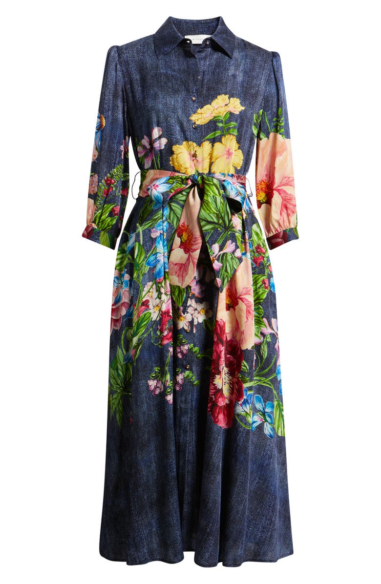 Elie Tahari The Johanna Floral & Denim Print Dress, Alternate, color, Denim Garden Print