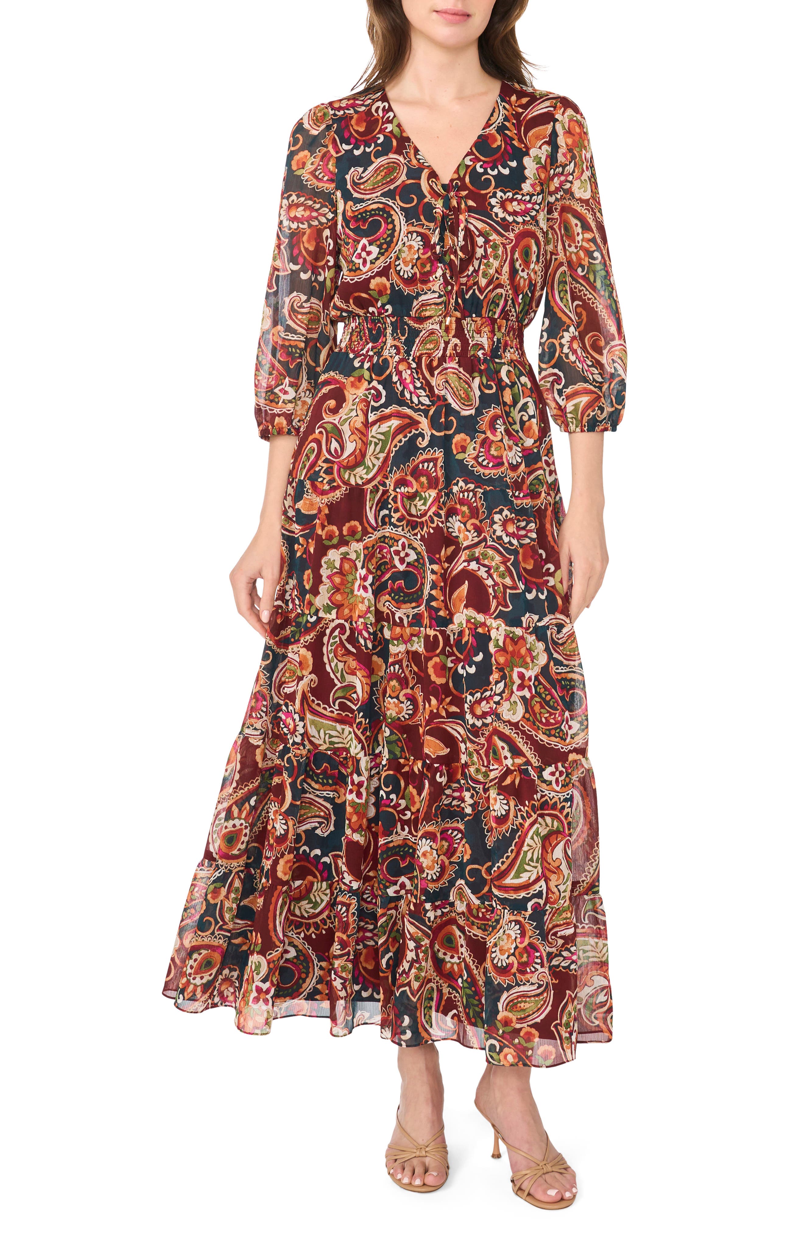Smocked Printed Maxi Dress