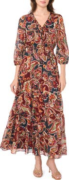 Halogen® Smocked Printed Maxi Dress