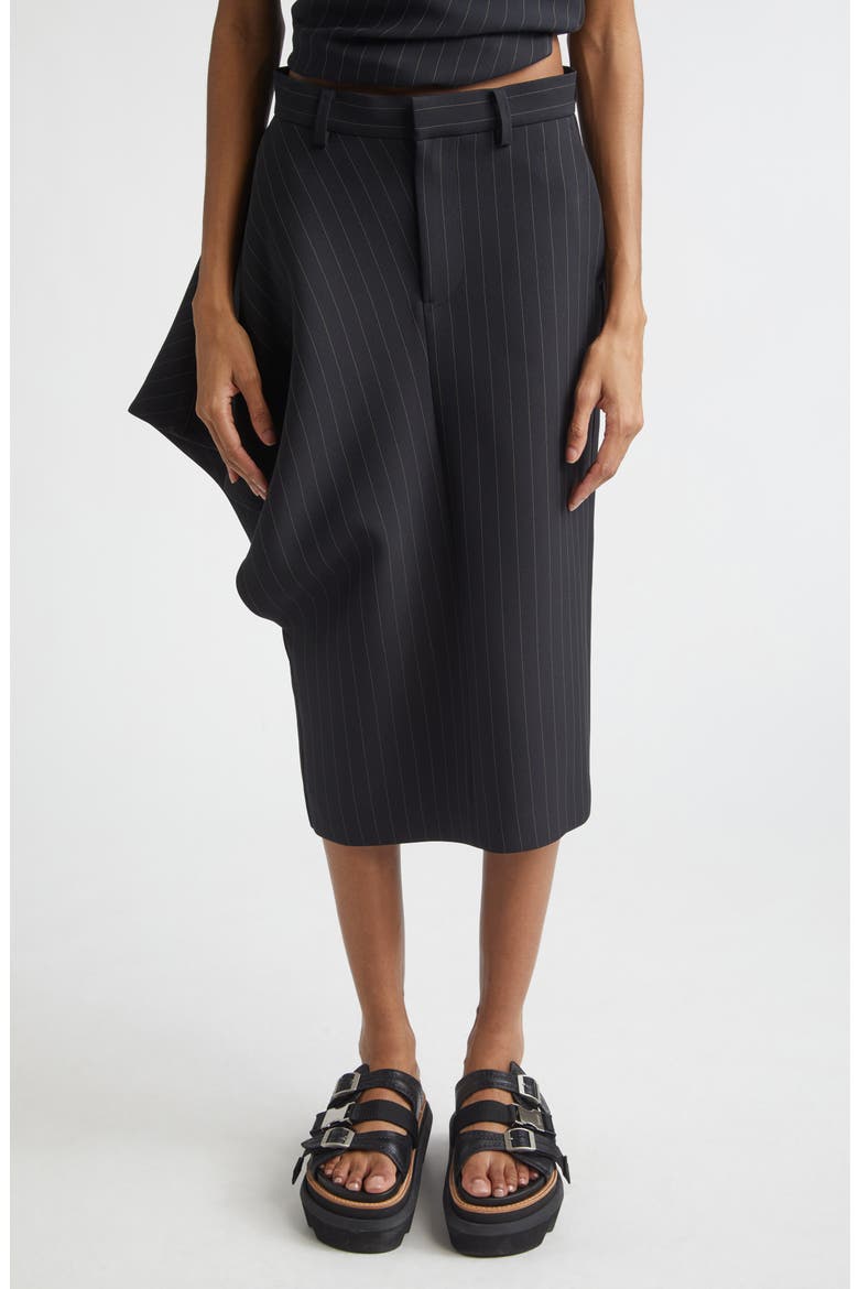 Pinstripe Twill Skirt, Main, color, BLACK STRIPE
