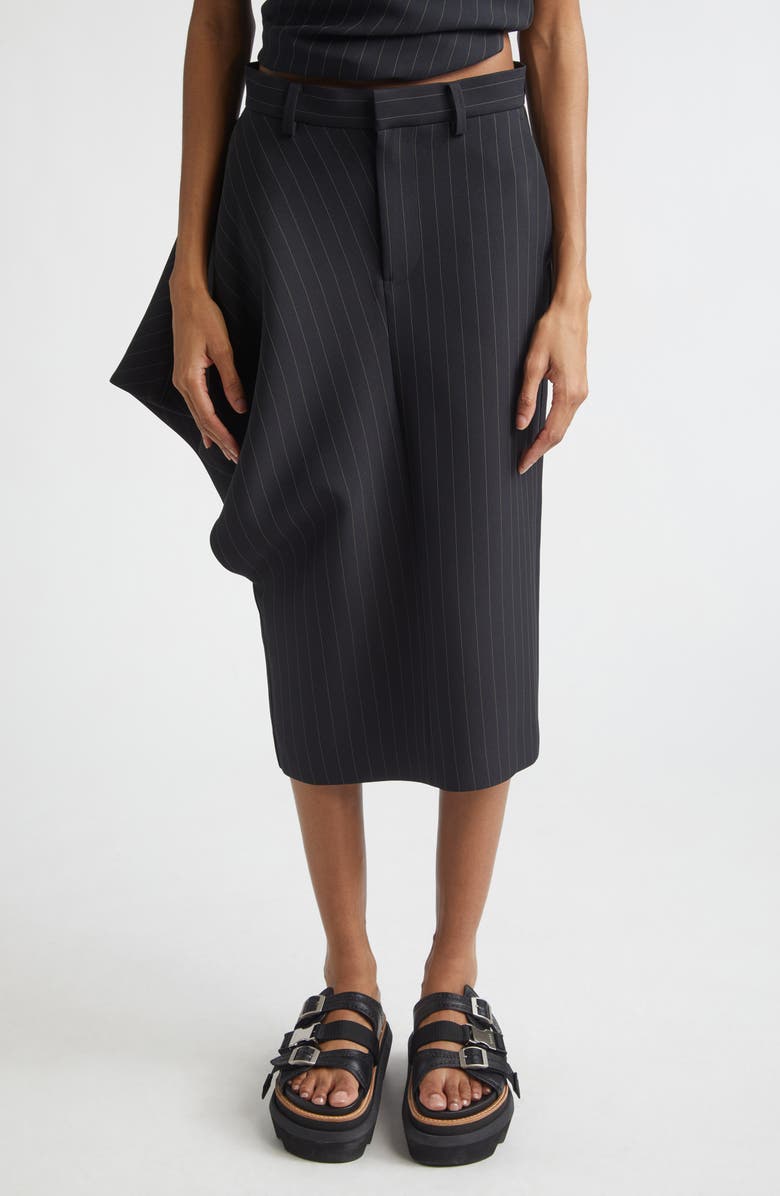 Sacai Pinstripe Twill Skirt, Main, color, Black Stripe