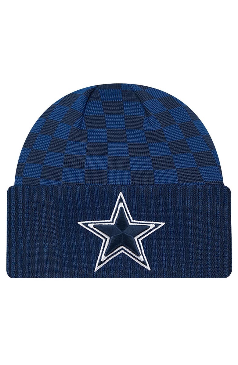 New Era Men's New Era Navy Dallas Cowboys Checkered Cuffed Knit Hat, Main, color, Navy