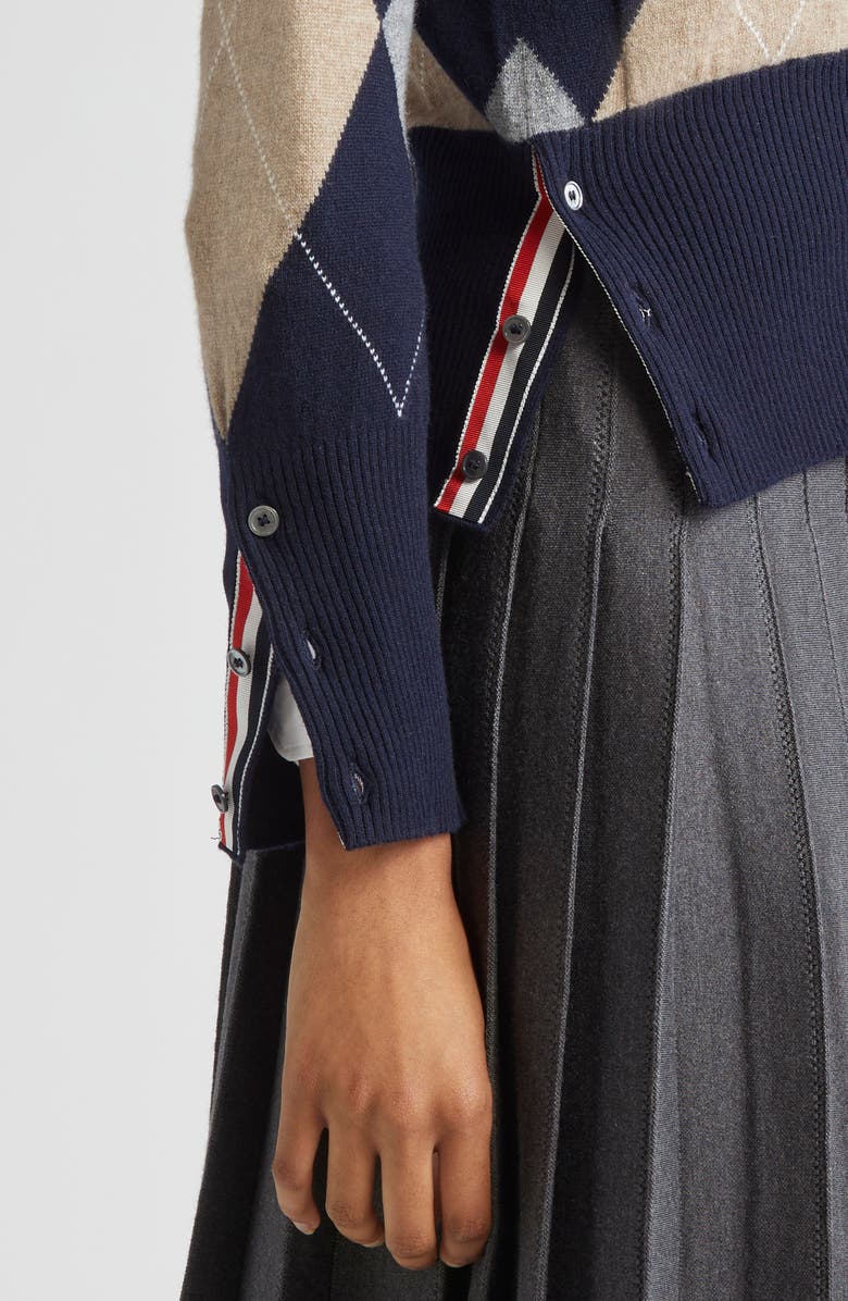Thom Browne Argyle Cashmere Cardigan, Alternate, color, Navy