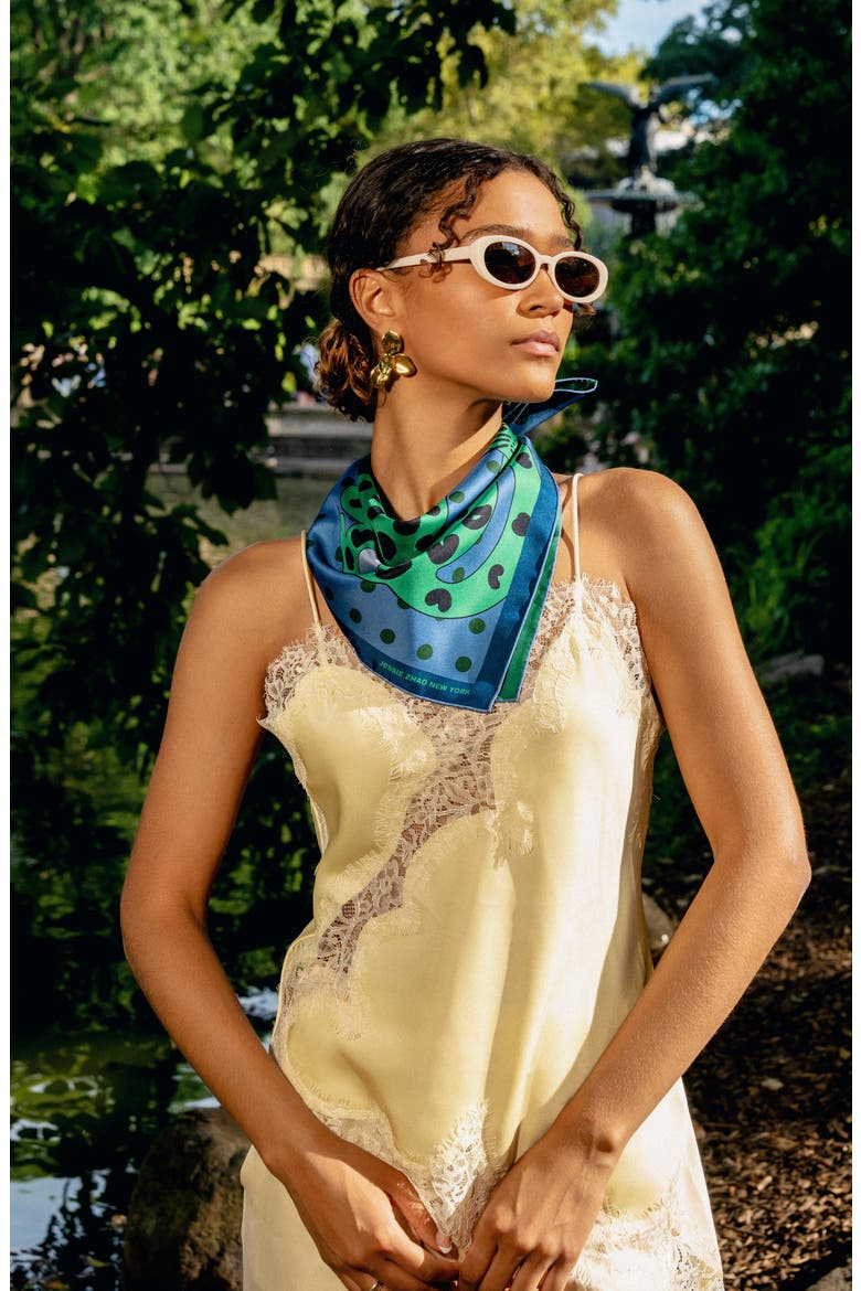 Twin Leopards Double Sided Silk Scarf, Alternate, color, Green