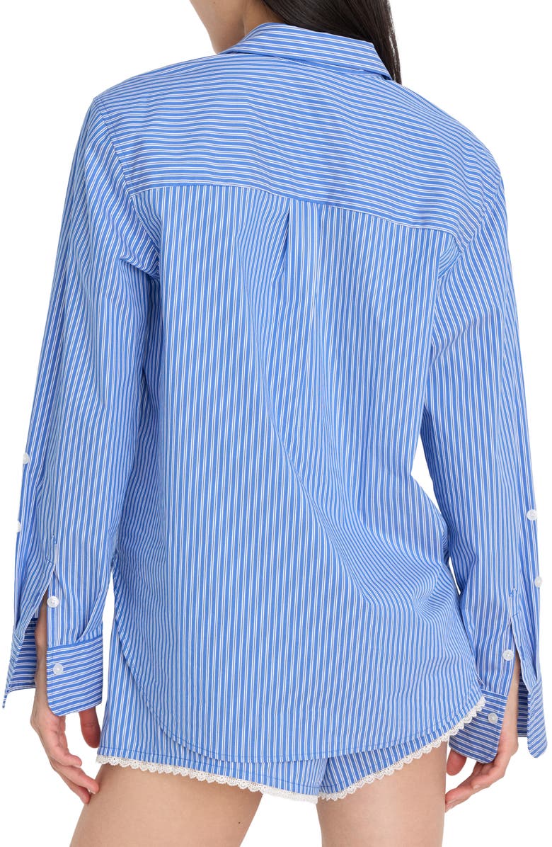 Good American Classic Boxy Poplin Button-Up Shirt, Alternate, color, Blue White Stripe