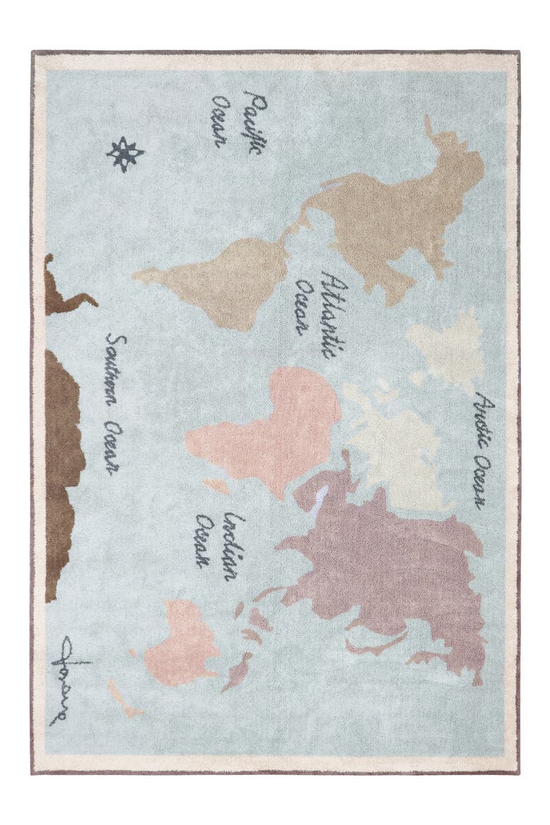 Vintage Map Washable Cotton Blend Rug, Main, color, NATURAL SAND BEIGE MARRON