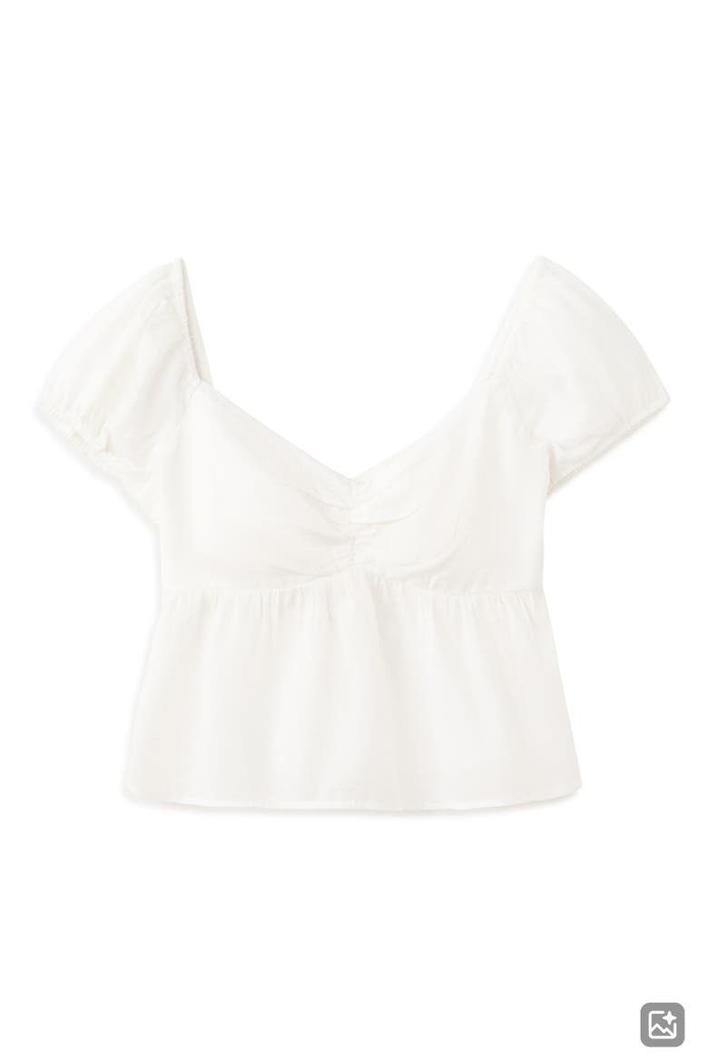 Puff Sleeve Cotton Crop Top, Alternate, color, OFF WHITE