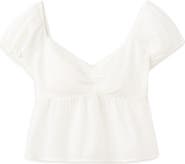 MANGO TEEN Puff Sleeve Cotton Crop Top