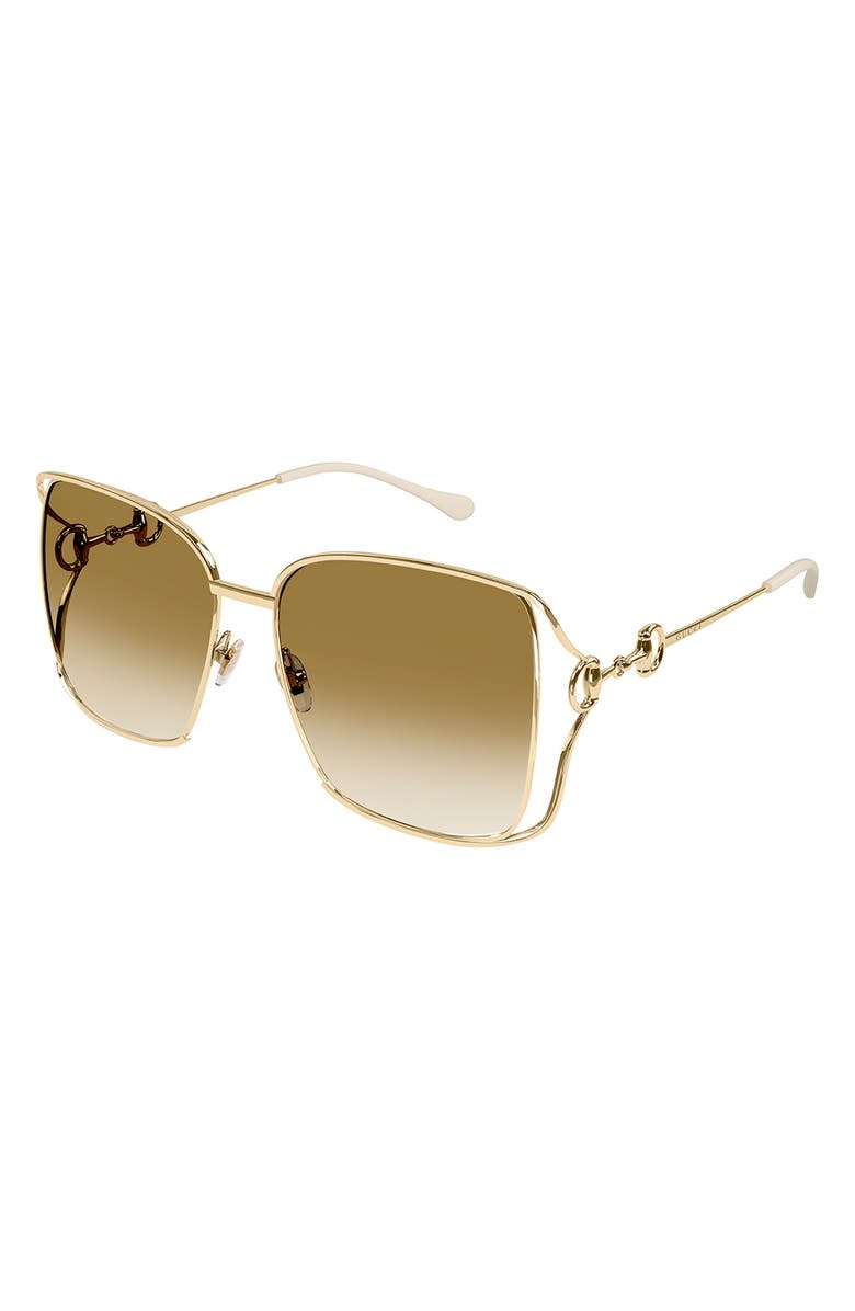 Gucci 61mm Square Sunglasses, Main, color, Shiny Endura Gold
