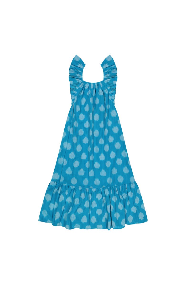 Mer St. Barth Eva Women's Ruffle Sundress Cerulean Blue Ikat, Alternate, color, 