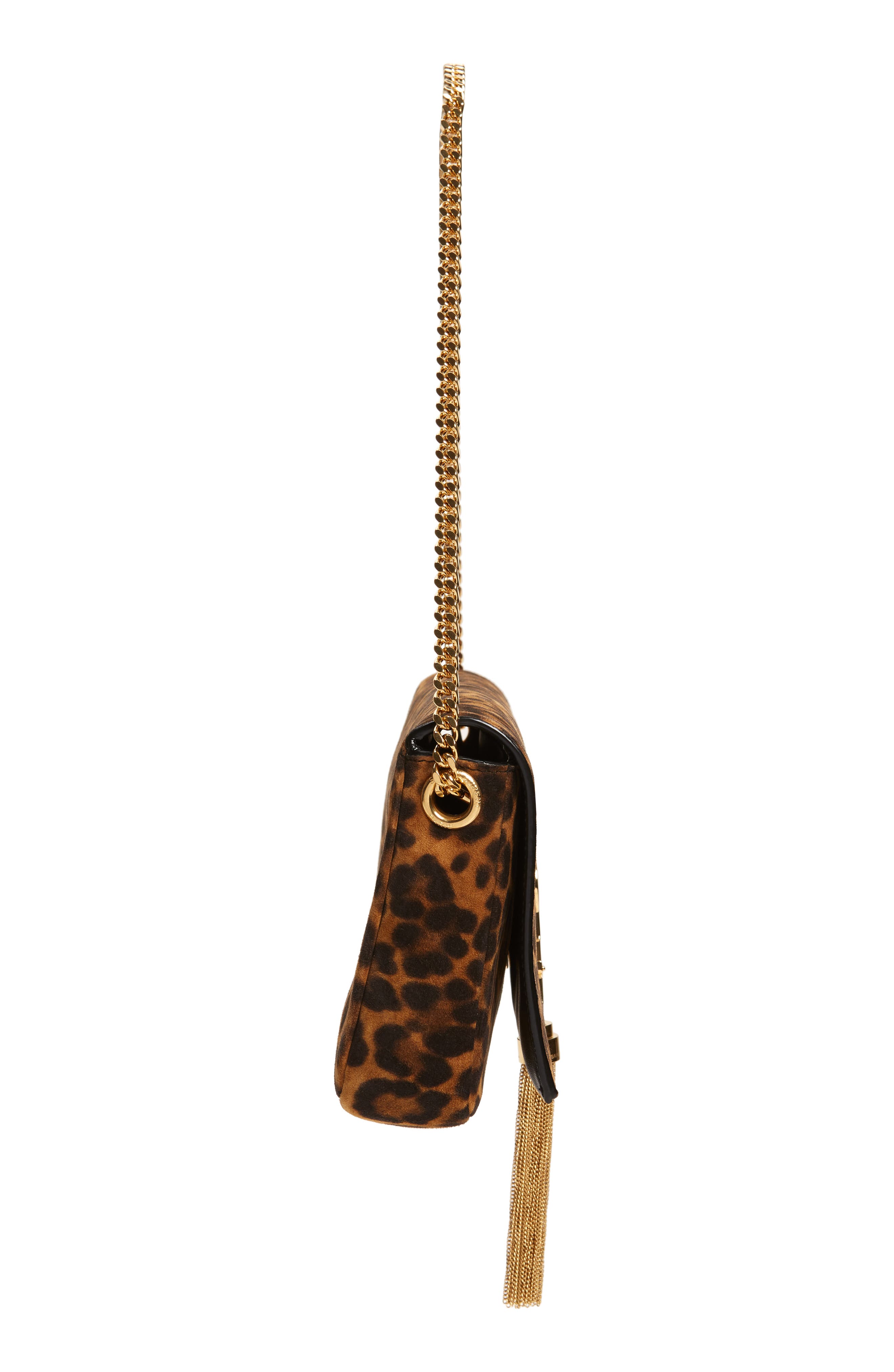 Saint Laurent Kate Leopard Print Calfskin Baguette Bag, Alternate, color, 