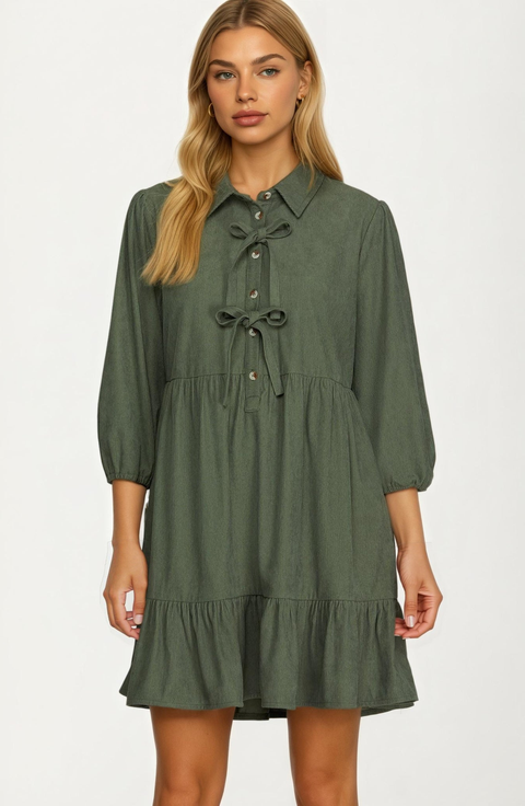 Bow Front Corduroy Mini Dress