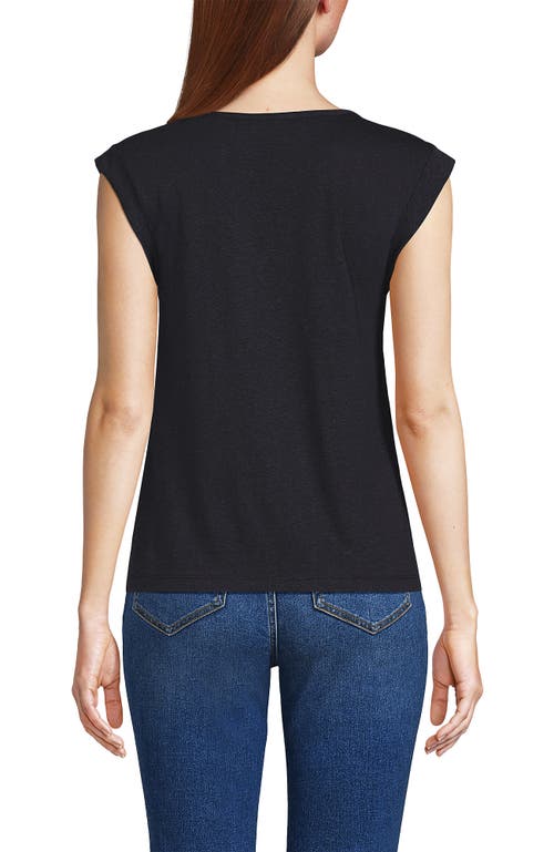 LANDS' END LANDS' END LINEN BLEND CAP SLEEVE GATHERED SHOULDER TEE