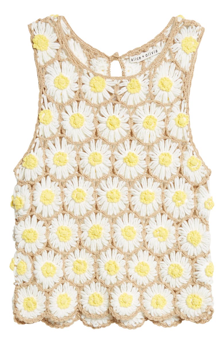 Alice + Olivia Reva Daisy Crochet Shell Top, Alternate, color, White Floral