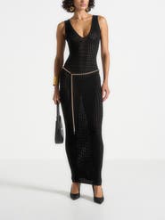 Manière De Voir Myriam Pointelle Plunge Midaxi Dress With Chain