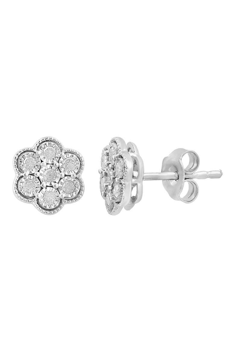 Sterling Silver Diamond Flower Stud Earrings, Main, color, SILVER