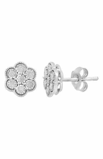 Sterling Silver Diamond Flower Stud Earrings