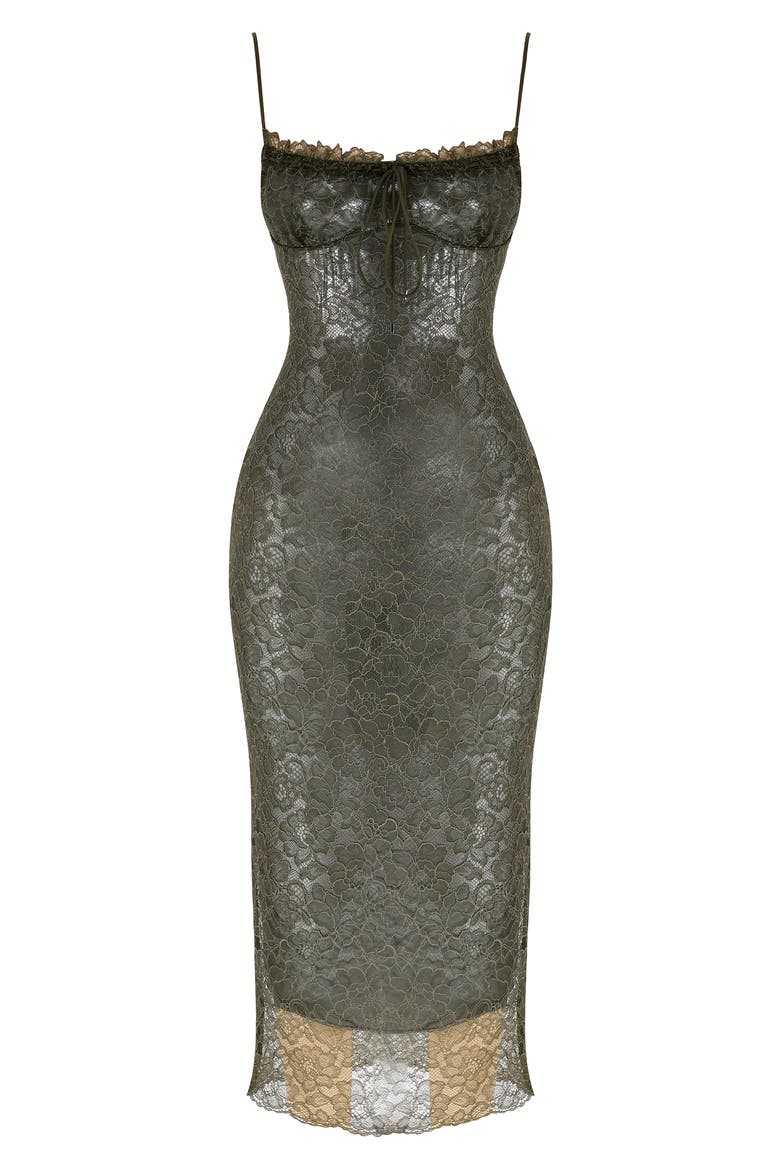 Isla Corset Lace Cocktail Dress, Alternate, color, OLIVE