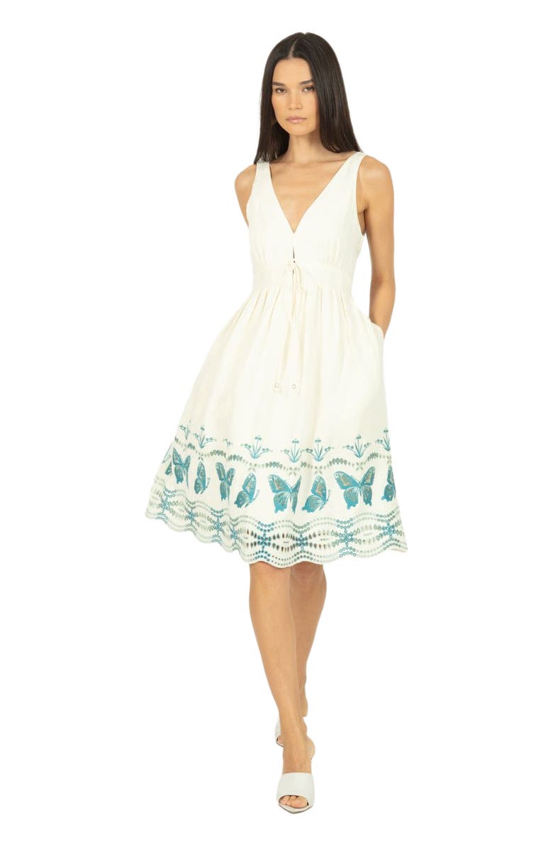 SECRET MISSION Verona Dress, Main, color, Crème & Multi Blue Embroidery