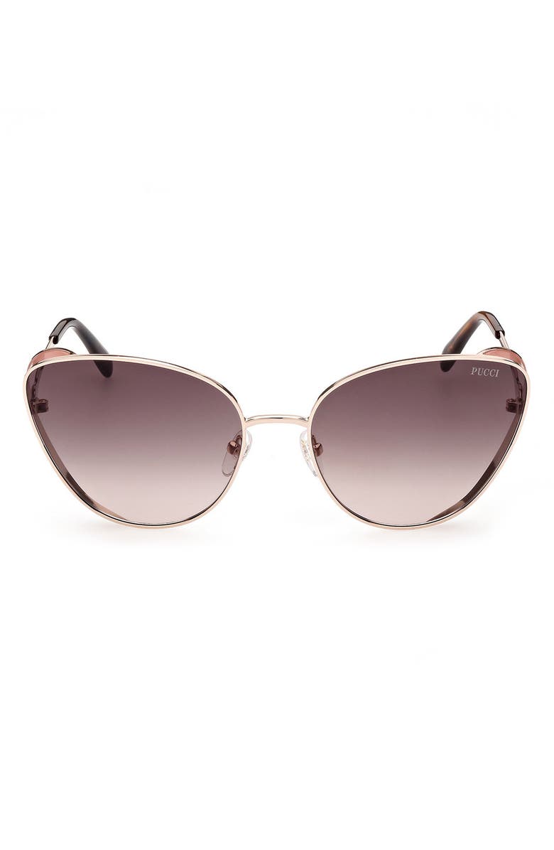 Emilio Pucci 61mm Cat Eye Gradient Lens Sunglasses, Main, color, Rose Gold/ Gradient Smoke