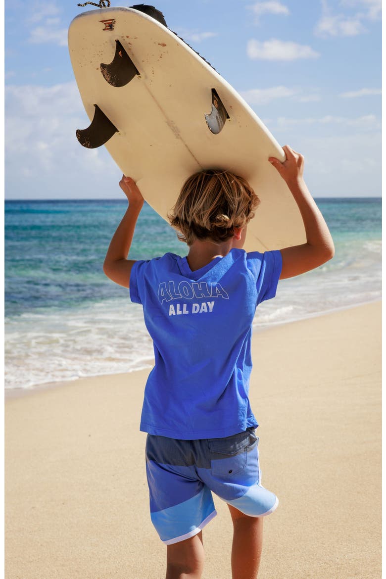 Kids' Colorblock Scallop Board Shorts, Alternate, color, NAVY
