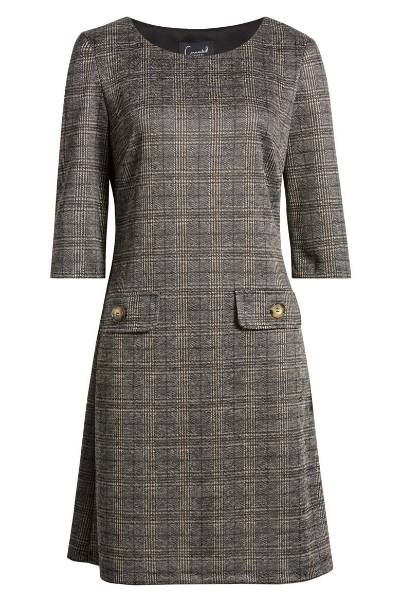 Plaid Knit A-Line Dress, Alternate, color, BLACK
