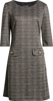 Connected Apparel Plaid Knit A-Line Dress