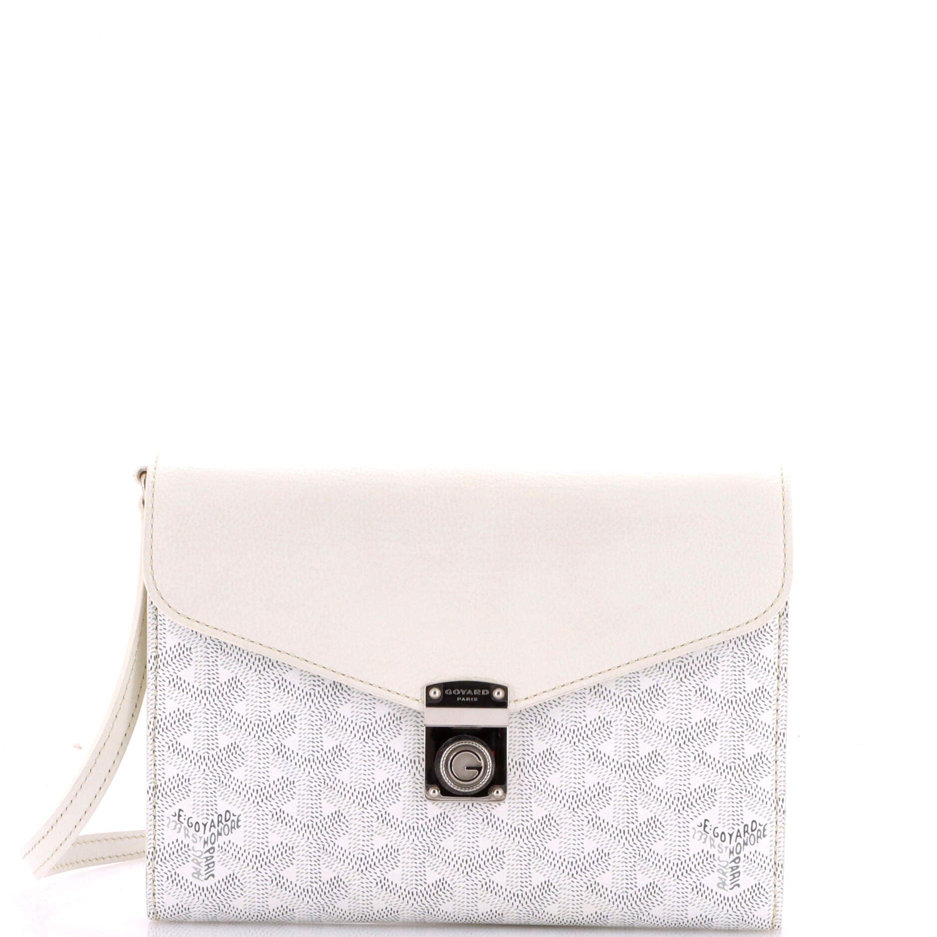 Pre-Owned Goyard Chypre Wallet on Strap Coated Canvas with Leather, Main, color, White