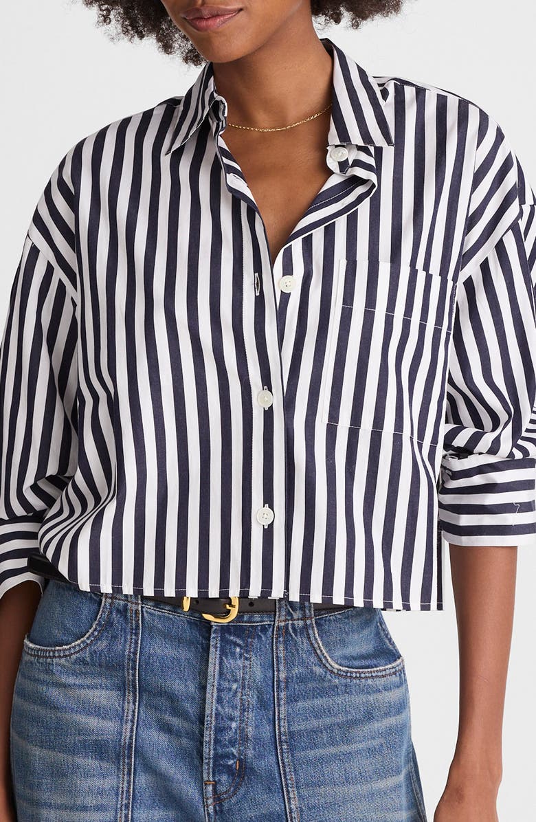 Madewell Straight Hem Poplin Shirt, Main, color, Classic Navy
