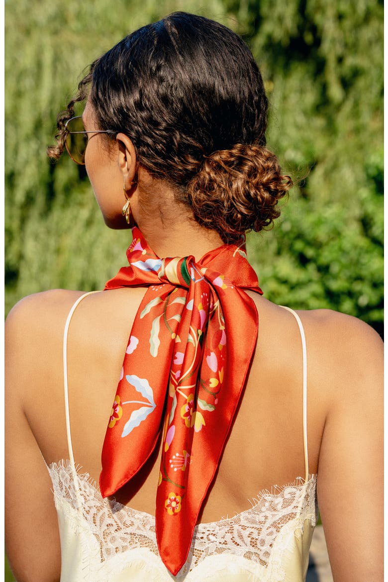 Festival Flora Double Sided Silk Scarf, Alternate, color, Red