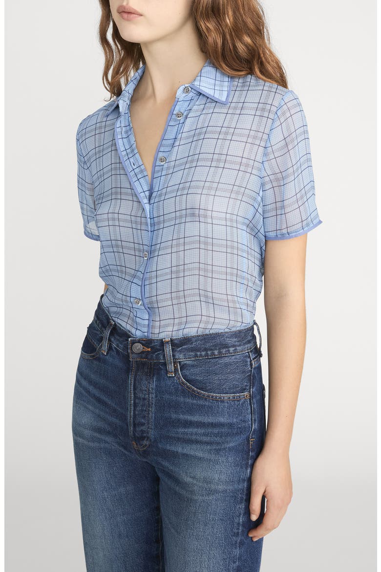 The Essential Plaid Silk Button-Up Shirt, Alternate, color, SKY BLUE MULTI