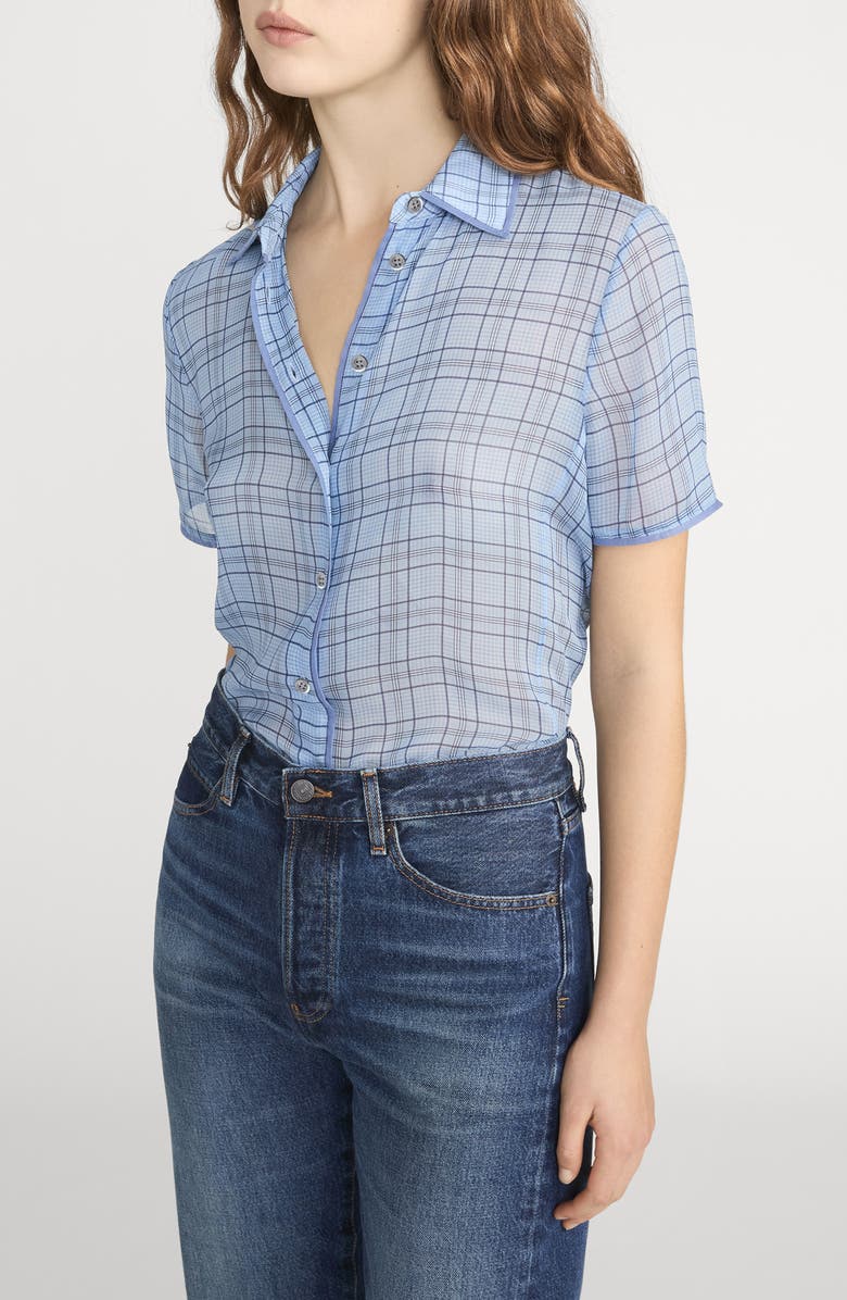 FRAME The Essential Plaid Silk Button-Up Shirt, Alternate, color, Sky Blue Multi