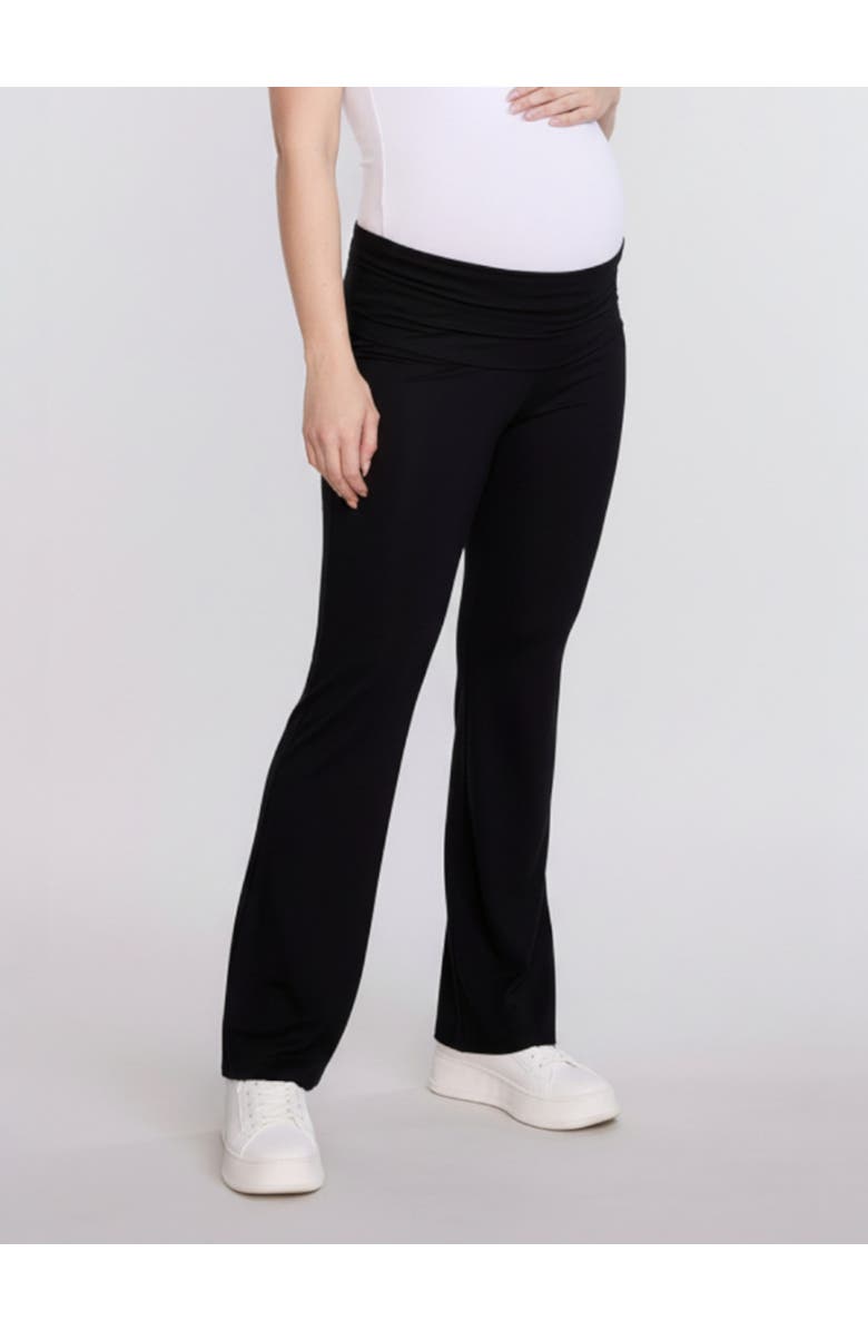 MOTHERHOOD MATERNITY Roll Over Waistband Flare Legging, Main, color, Black