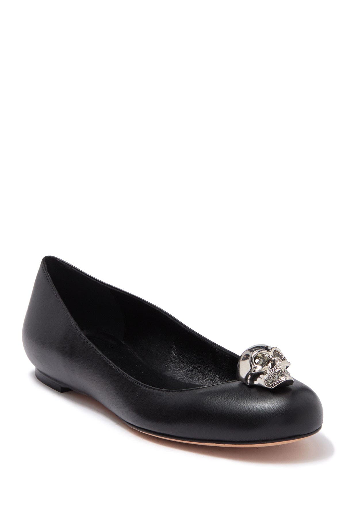 McQueen Skull Accent Leather Flat, Main, color, 