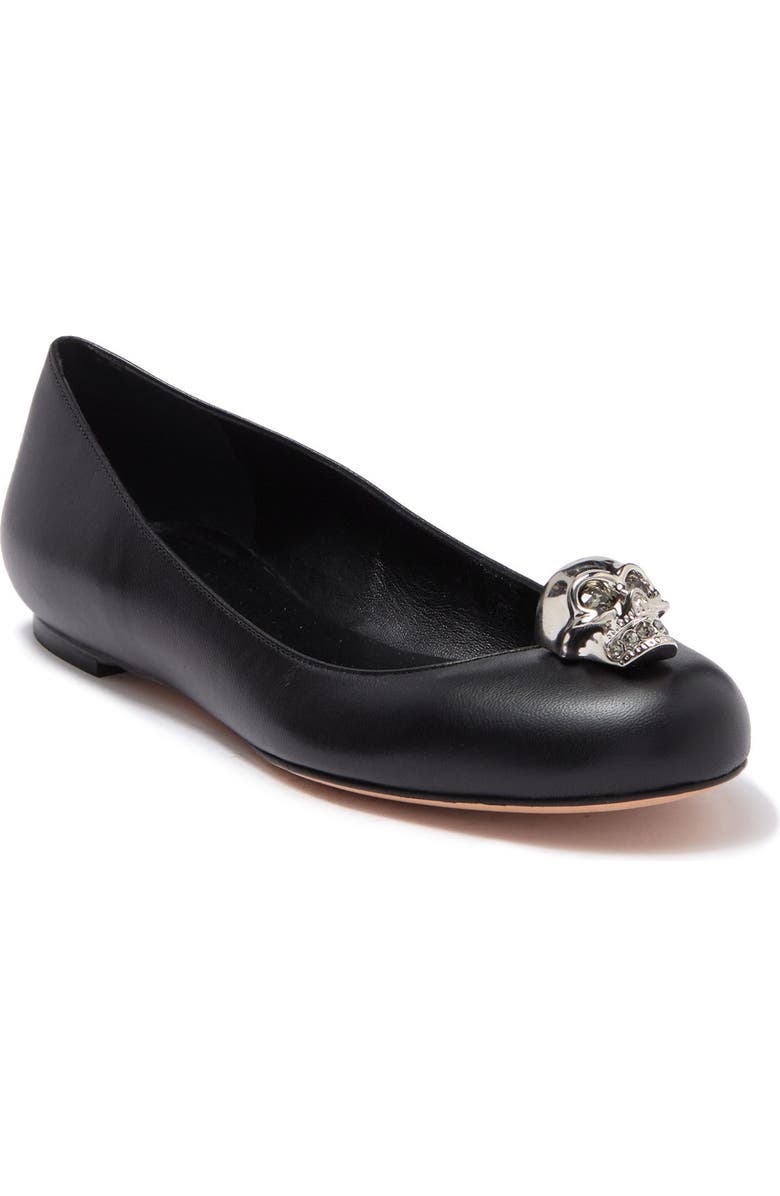 McQueen Skull Accent Leather Flat, Main, color,