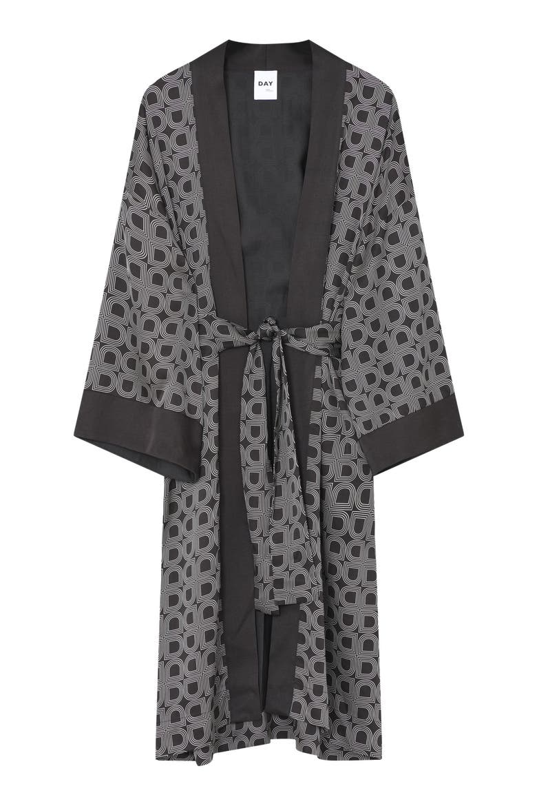 Rani Geometric Print Maxi Length Robe, Alternate, color, Black