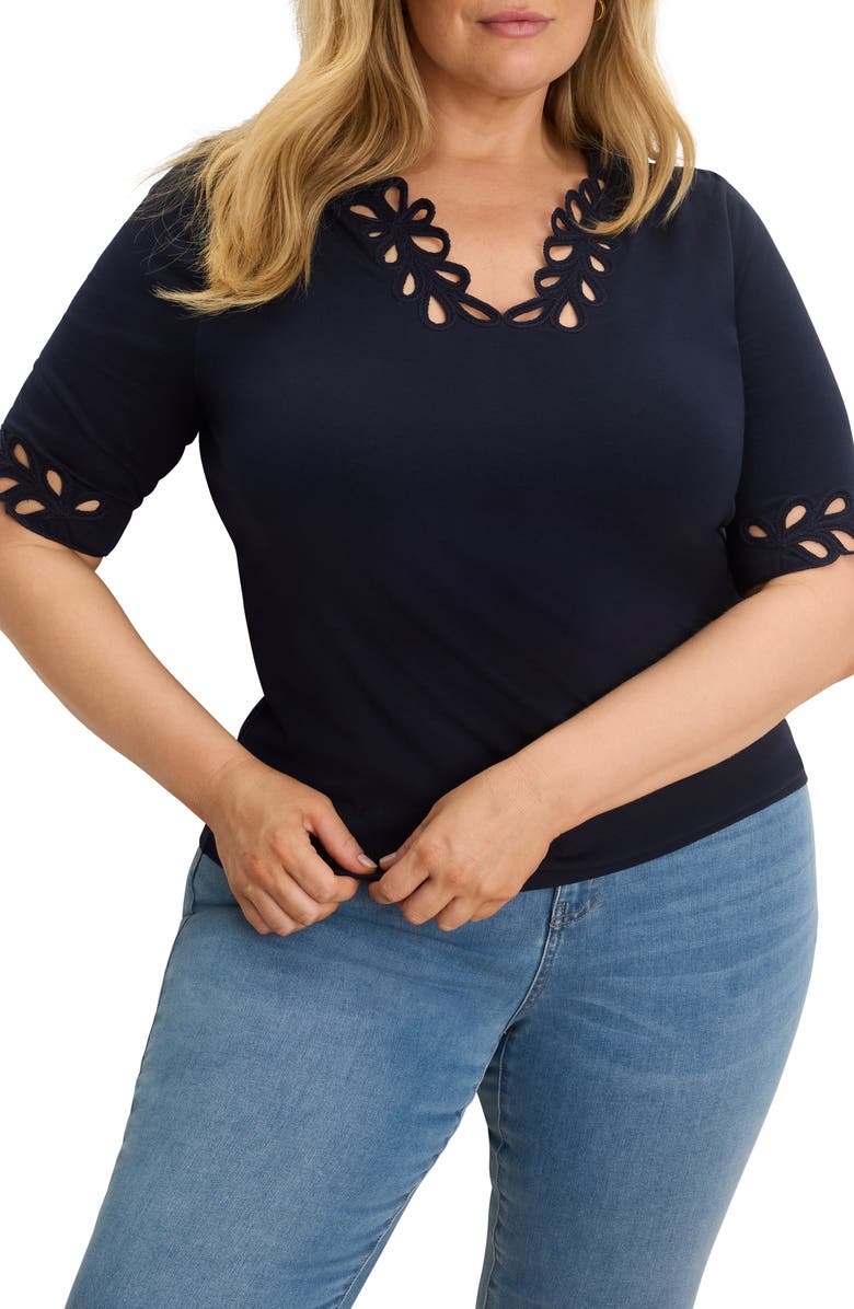 NIC+ZOE Rococo Edge Knit Shirt, Main, color, Dark Indigo
