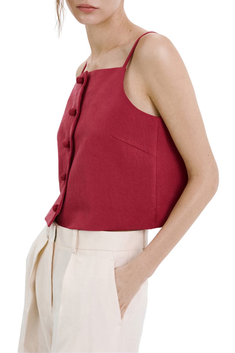 Square Neck Button Front Top, Alternate, color, RED
