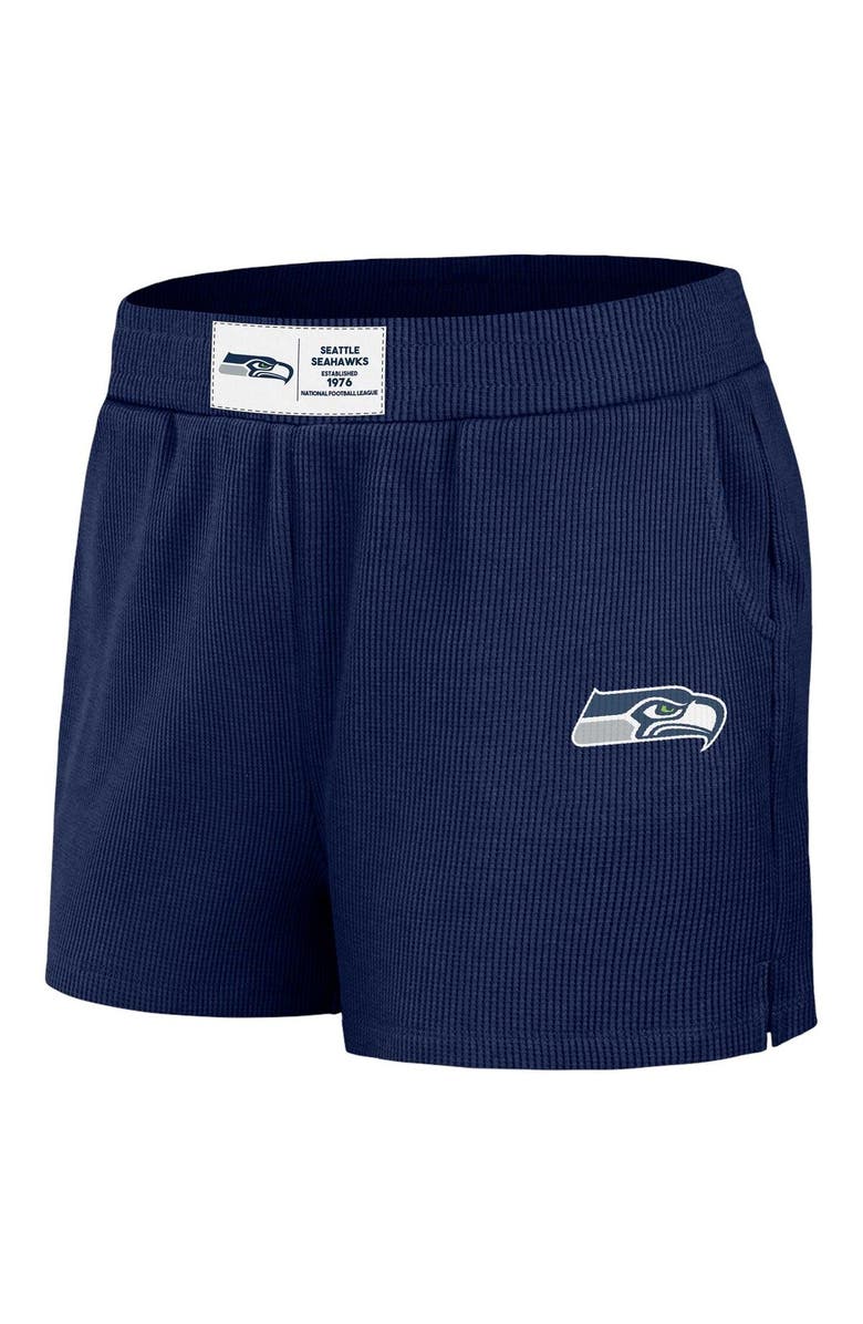 WEAR by Erin Andrews Women's WEAR by Erin Andrews Navy Seattle Seahawks Waffle Knit Long Sleeve T-Shirt & Shorts Lounge Set, Alternate, color, Navy