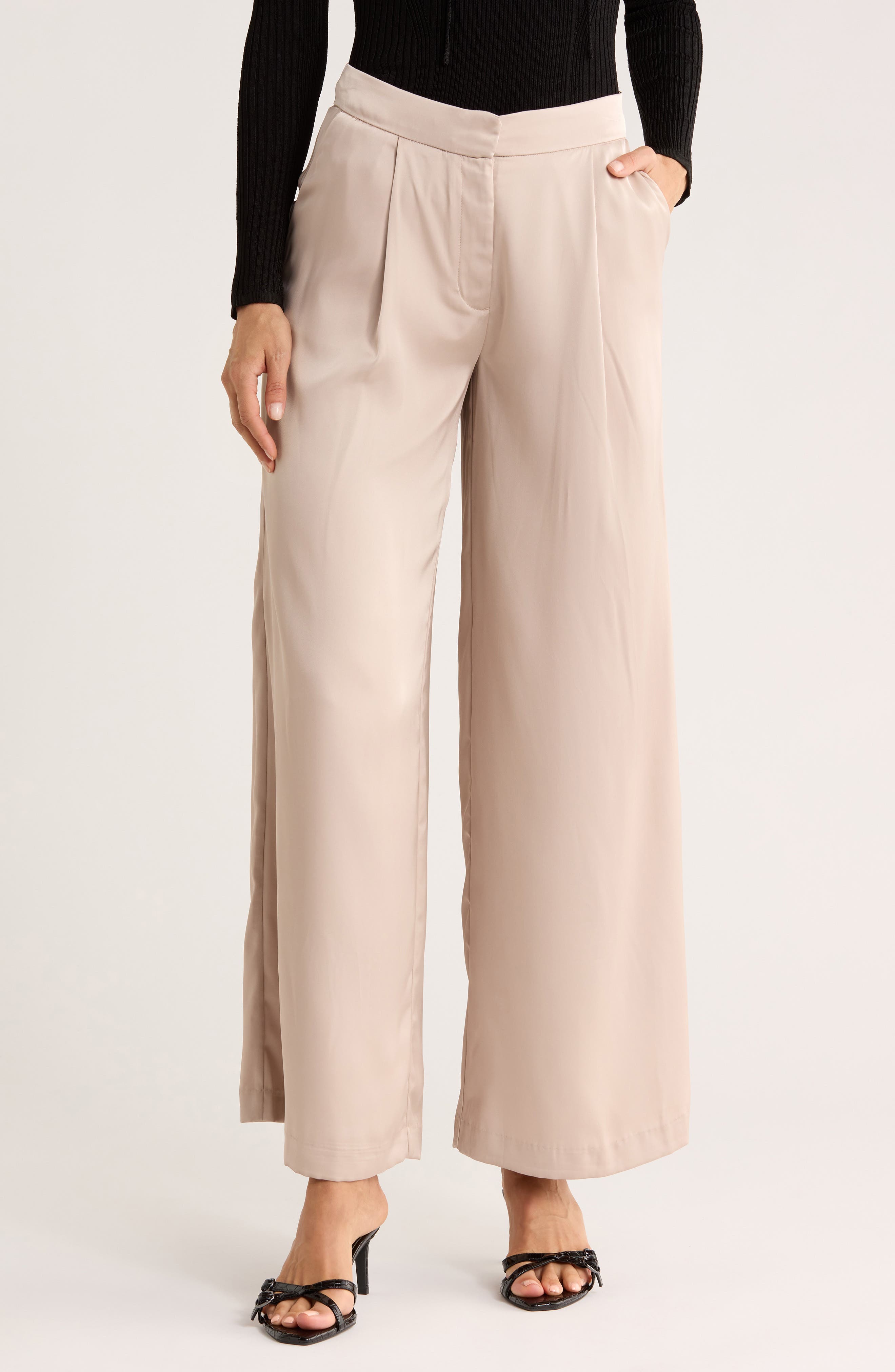 JASON WU Pleated Wide Leg Satin Pants