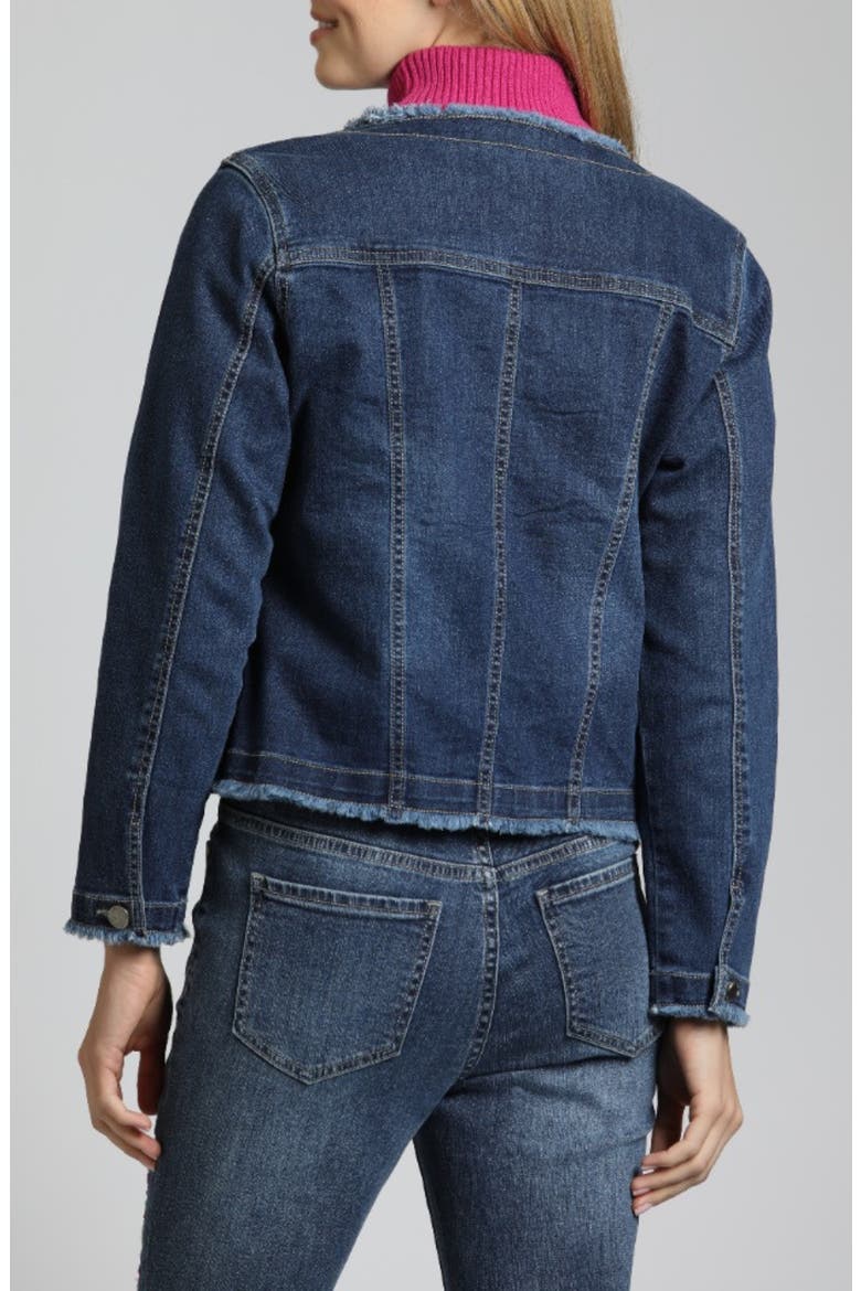 Frayed Collarless Denim Jacket, Alternate, color, INDIGO