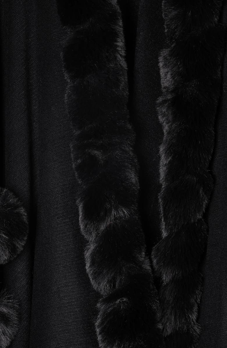 SAACHI Faux Fur Trim Cape, Alternate, color, Black