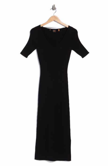 V-Neck Ribbed Midi Dress