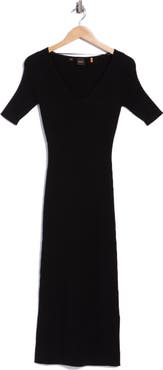 BOSS V-Neck Ribbed Midi Dress