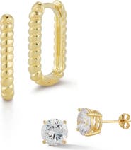 GLAZE JEWELRY Set of 2 Cubic Zirconia Stud & Twisted Oval Hoop Earrings