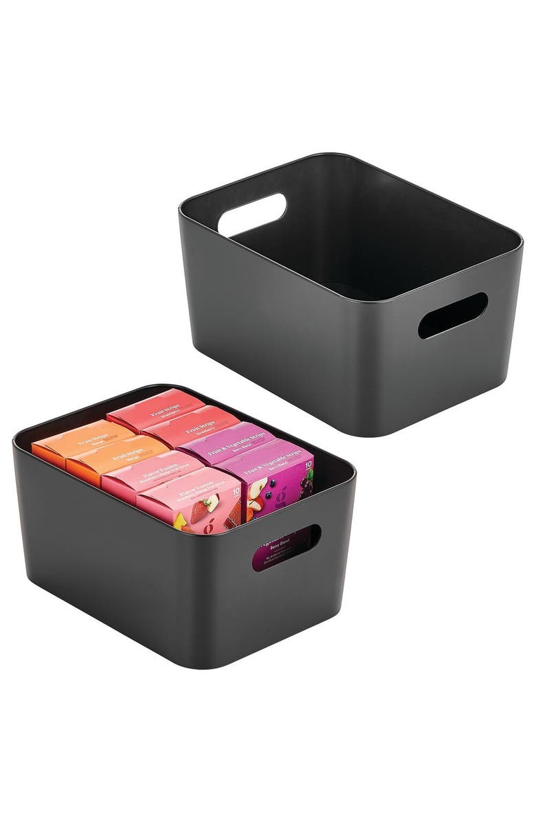 mDesign Metal Storage Bin with Handles - Set of 2 - Black, Main, color, Black