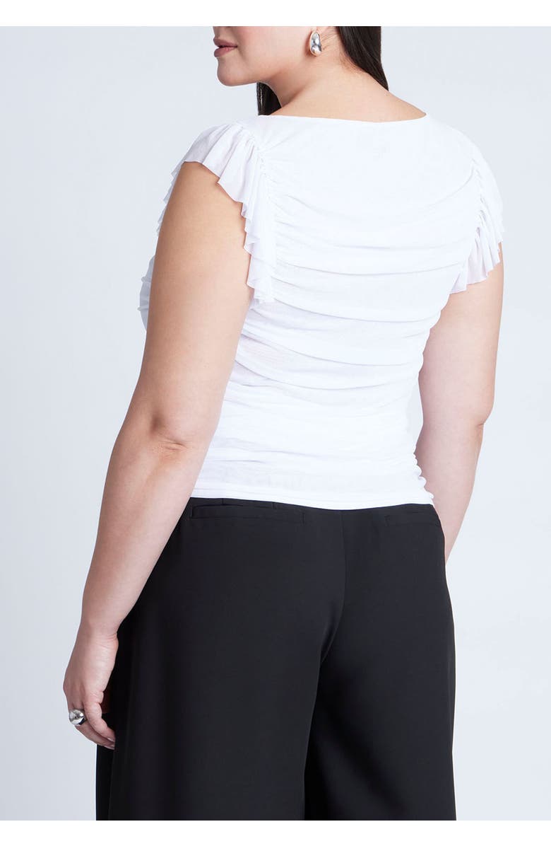 ELOQUII Shirred Mesh Top With Shoulder Flounces, Main, color, White
