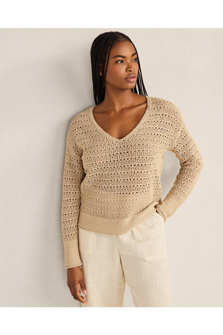Textured Cotton V-Neck Sweater, Main, color, Farro