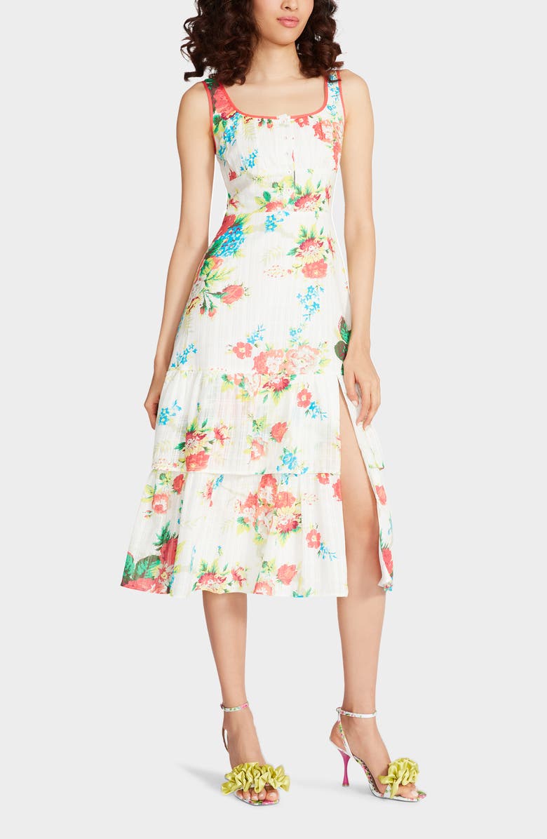 Betsey Johnson Riviera Floral Toile Tiered Midi Dress, Alternate, color,